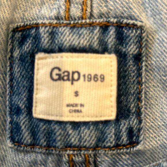 GAP 100% Cotton Light Wash Distressed Denim Overalls S grunge 90s streetwear - Picture 3 of 7